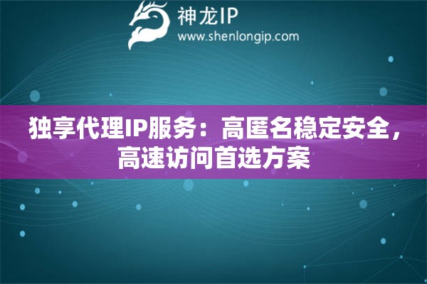 獨(dú)享代理IP服務(wù)：高匿名穩(wěn)定安全，高速訪問首選方案