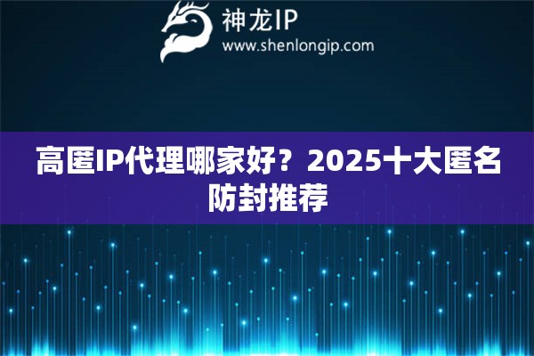 高匿IP代理哪家好？2025十大匿名防封推薦