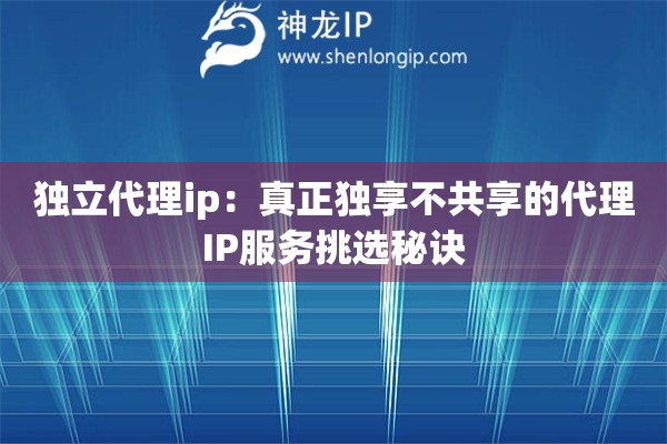 獨立代理ip：真正獨享不共享的代理IP服務挑選秘訣