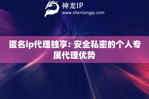 匿名ip代理獨享: 安全私密的個人專屬代理優勢