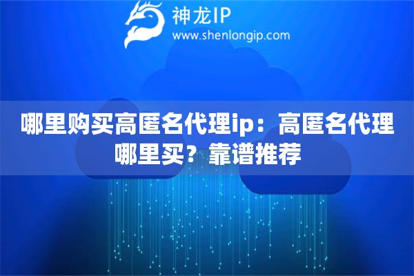 哪里購買高匿名代理ip：高匿名代理哪里買？靠譜推薦