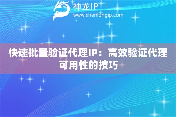 快速批量驗證代理IP：高效驗證代理可用性的技巧